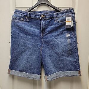 Tommy Hilfiger Women's Blue Cuffed Denim Shorts Plus Size 16W Super Cute - NEW